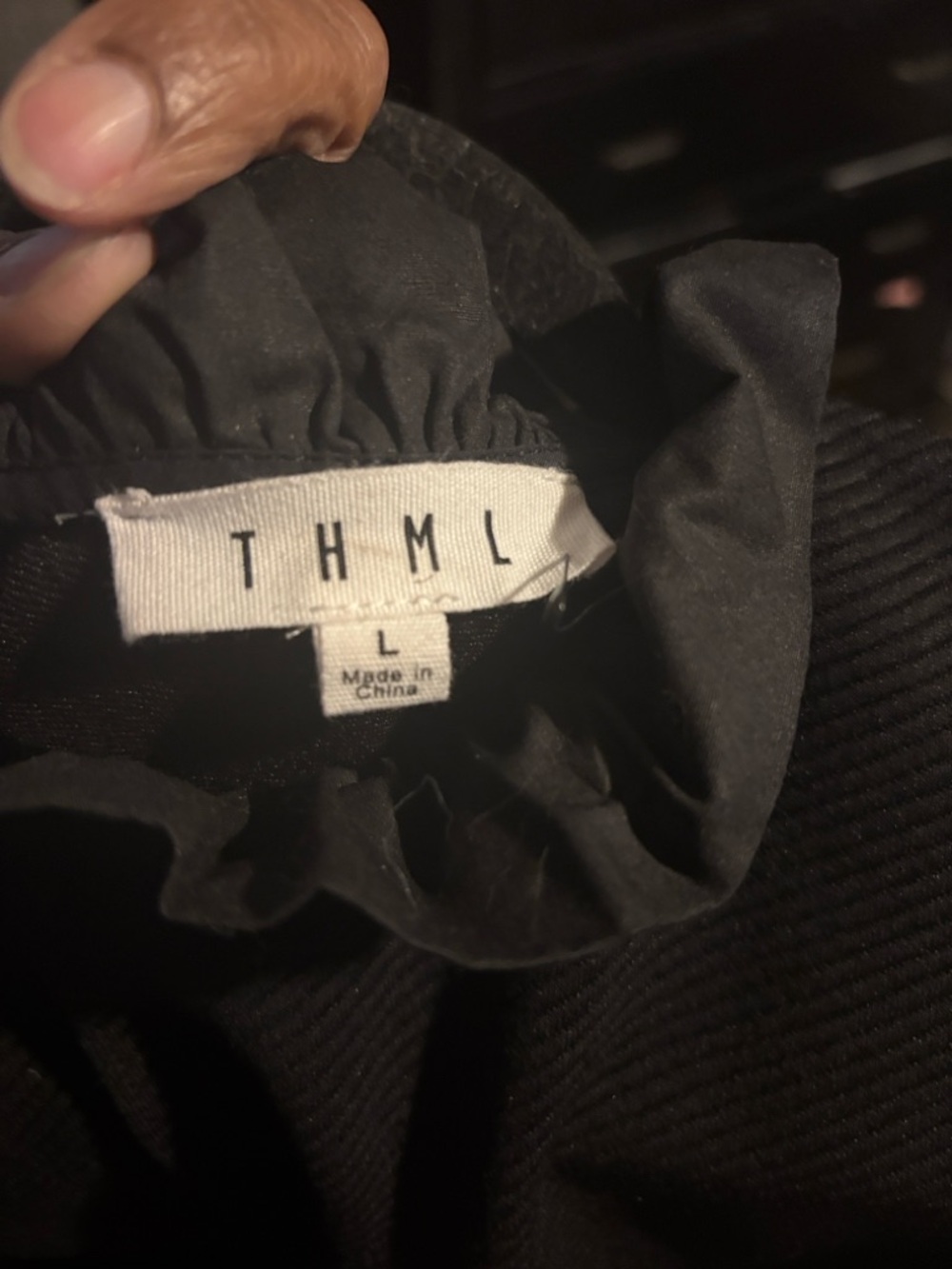 THML Black Puff Sleeve Ruffle Neck Top - Picture 4 of 5